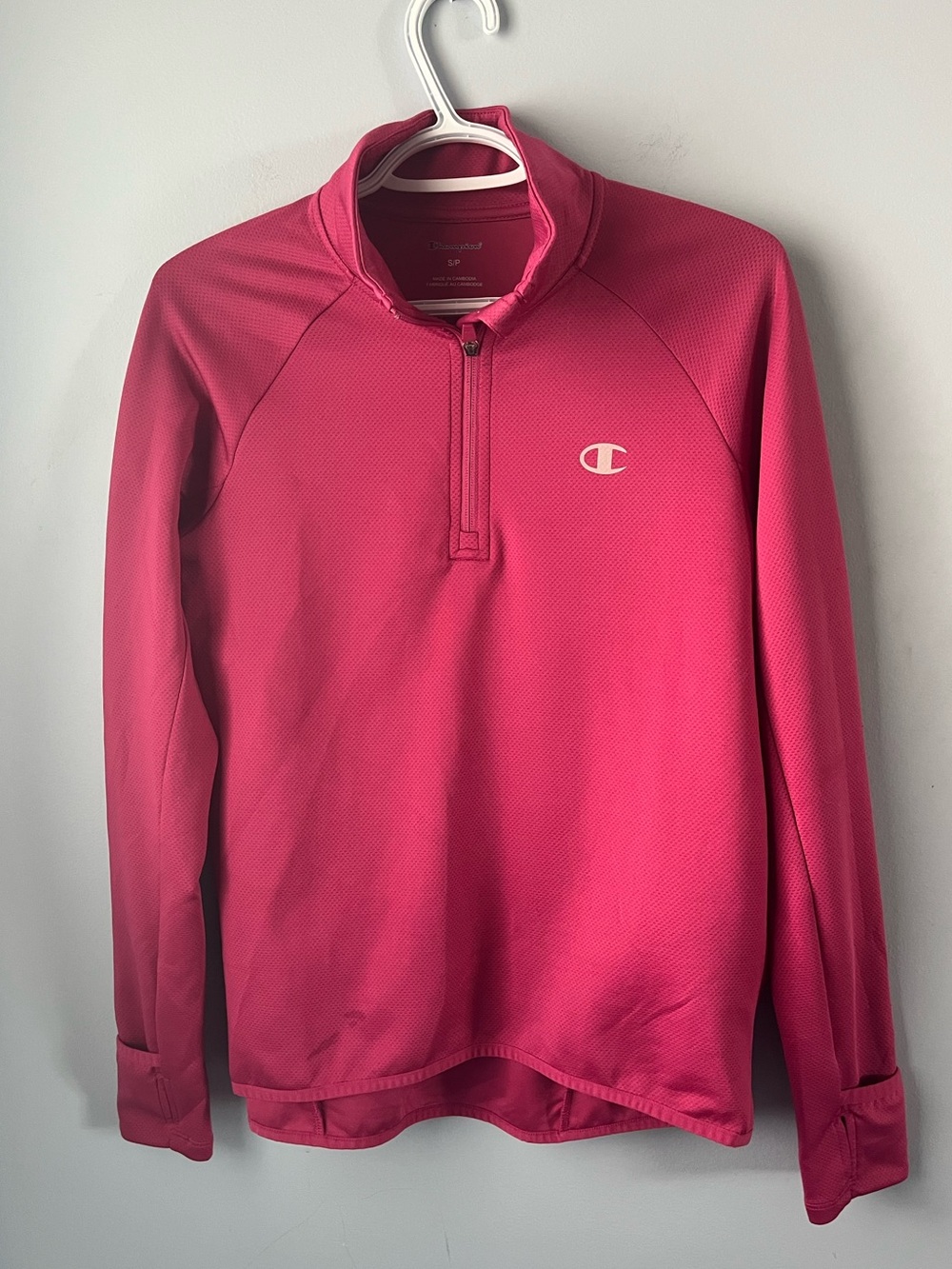 Champion Berry 1/4 Zip Pullover Running Top Size S Fold-Over Cuffs Thumb Slot